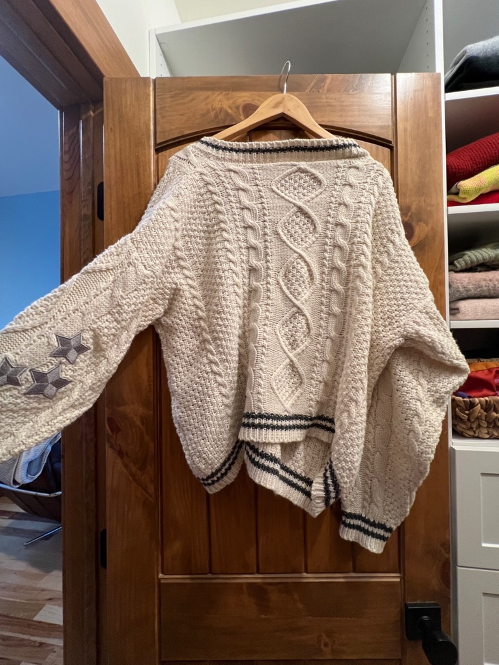 Taylor Swift Folklore Sweater Cream Cable-Knit Sweater with Black Trim - Picture 5 of 5
